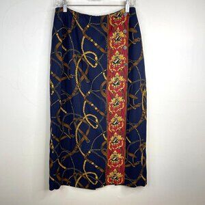 Vintage Heritage Old Money Equestrian CHAIN Print Midi Skirt 10 Timeless Classic